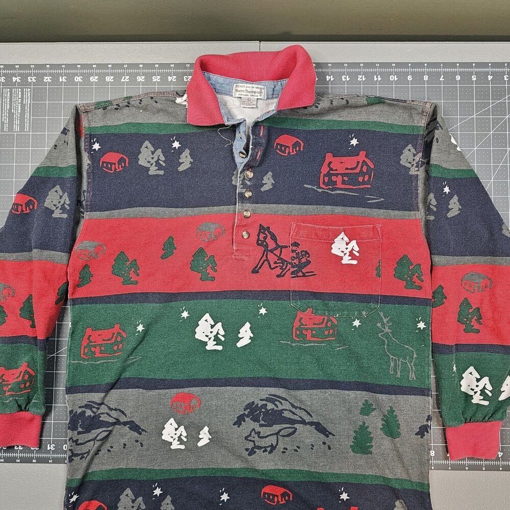 Vintage Norm Thompson Rugby Polo Shirt Mens Large Graphic Print Golf Preppy Dad